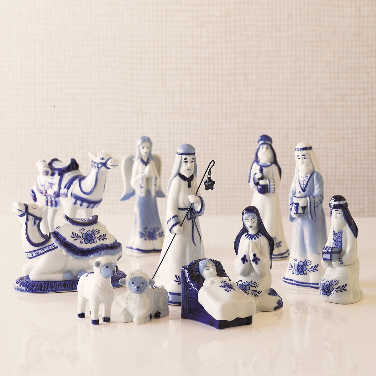 Elegant Blue and White Porcelain Nativity Set