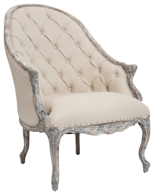 French country curved back tufted salon chair
