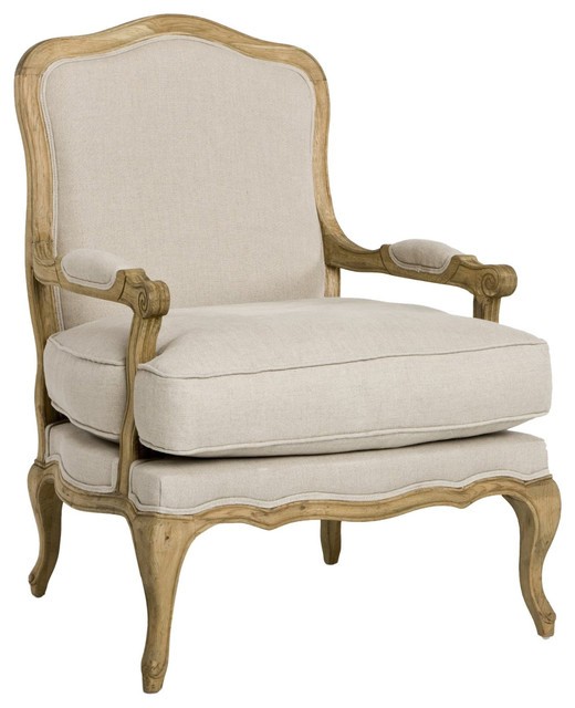 French country linen salon armchair with wooden frame