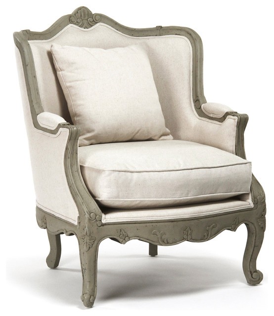 French country rustic off white cotton accent chair