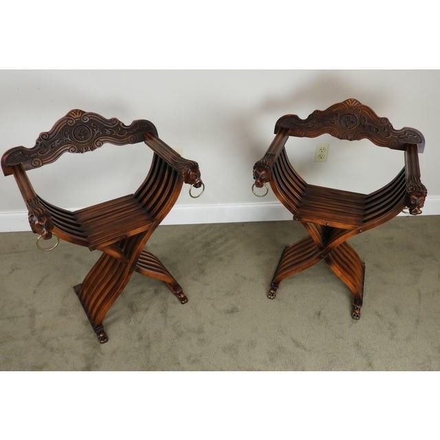 Italian carved lion head pair savannah rolla arm chairs 1