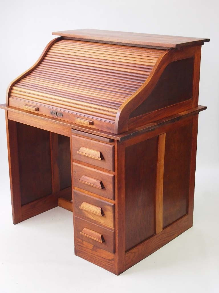 Small oak roll top desk 4