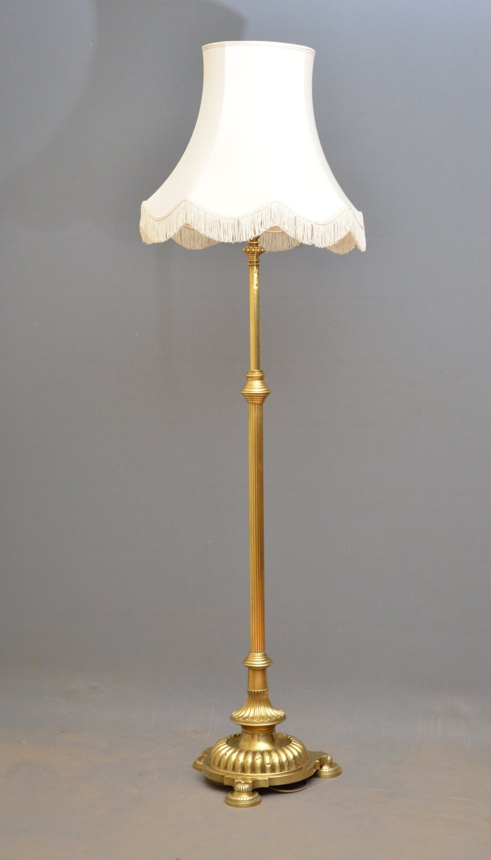 Victorian Brass Standard Floor Lamp with Fringed Shade