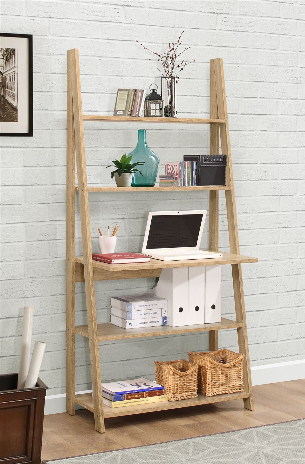 Birlea nordic scandinavian retro ladder bookcase desk