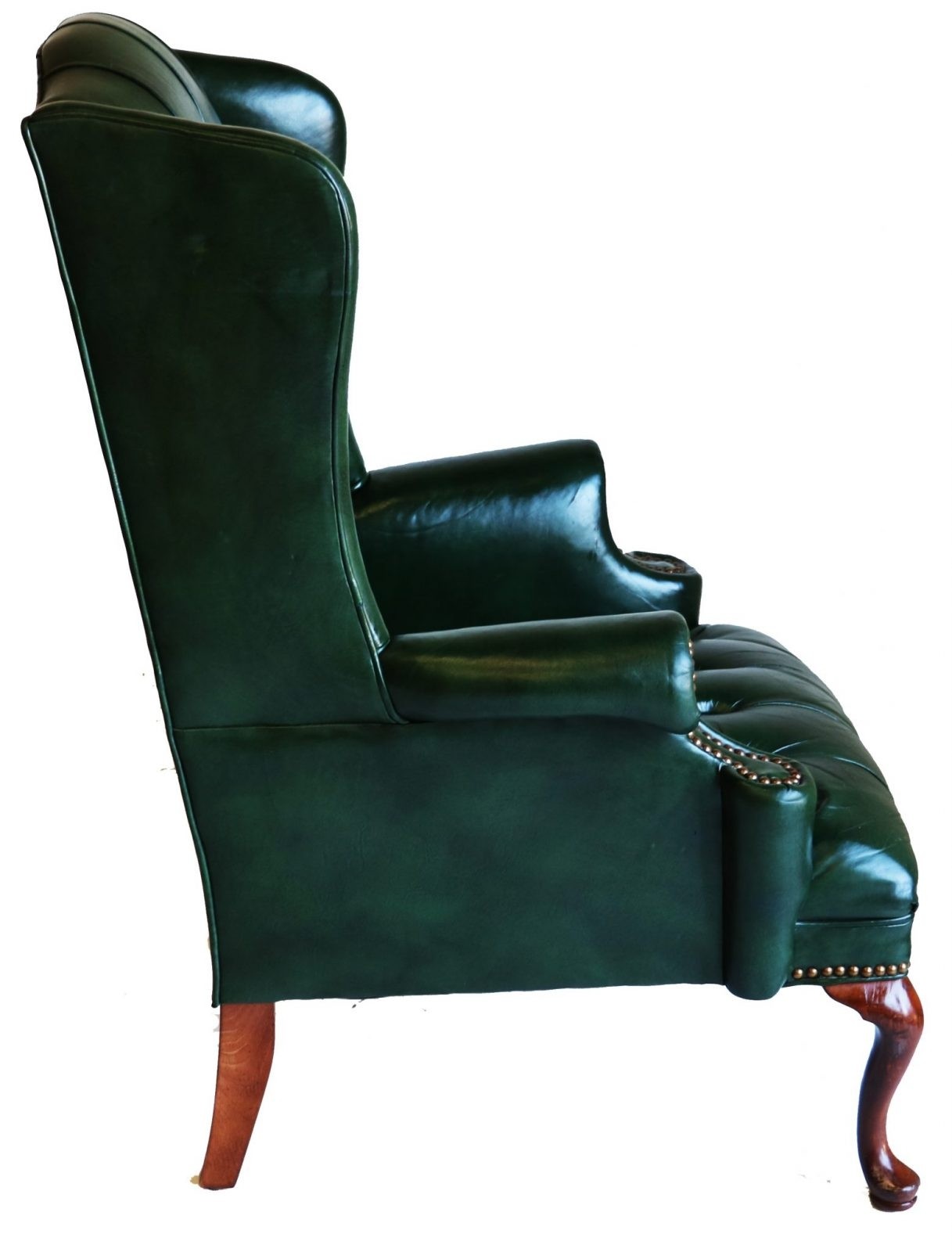 Elegant Green Leather Tufted Wingback Chair