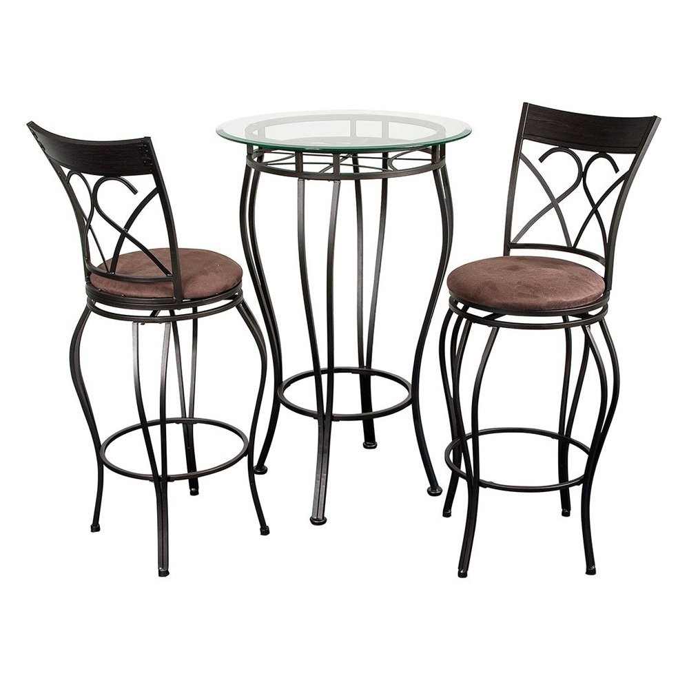 Fancy glass top 3 piece pub table set