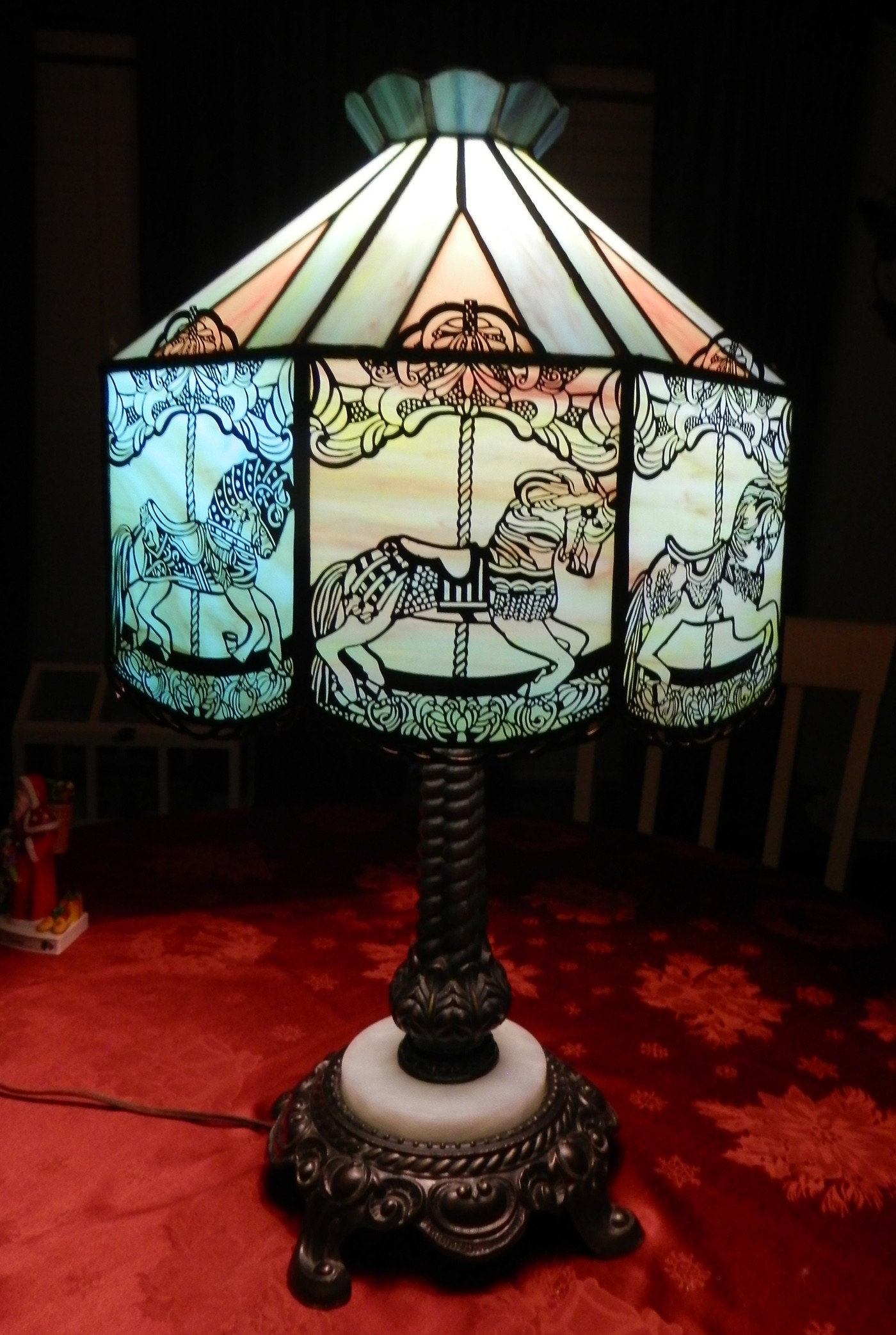 Handcrafted slag glass carousel lamp sold 1