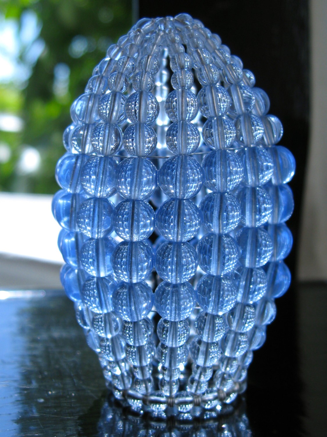 Small beaded chandelier light bulb cover pale blue pressed