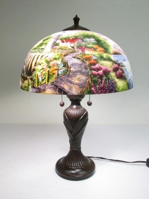 Thomas kinkade reverse painted glass table lamp 3