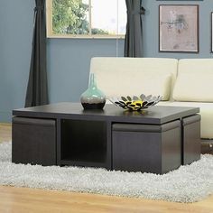 12 champagne cube coffee table with 4 storage ottomans 5