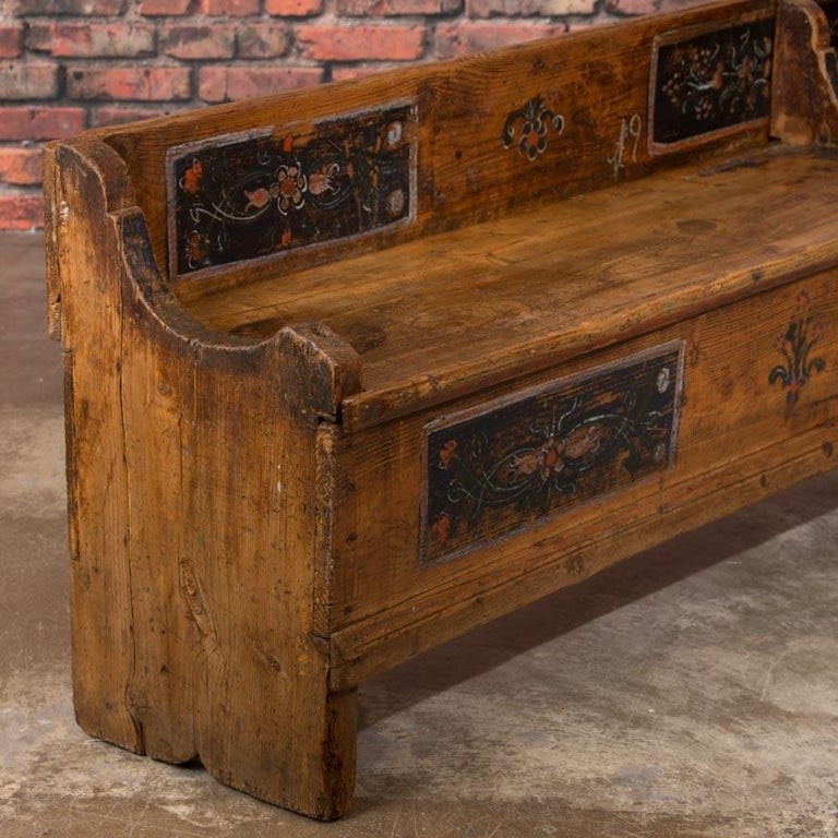 Antique folk art painted romanian storage bench for sale