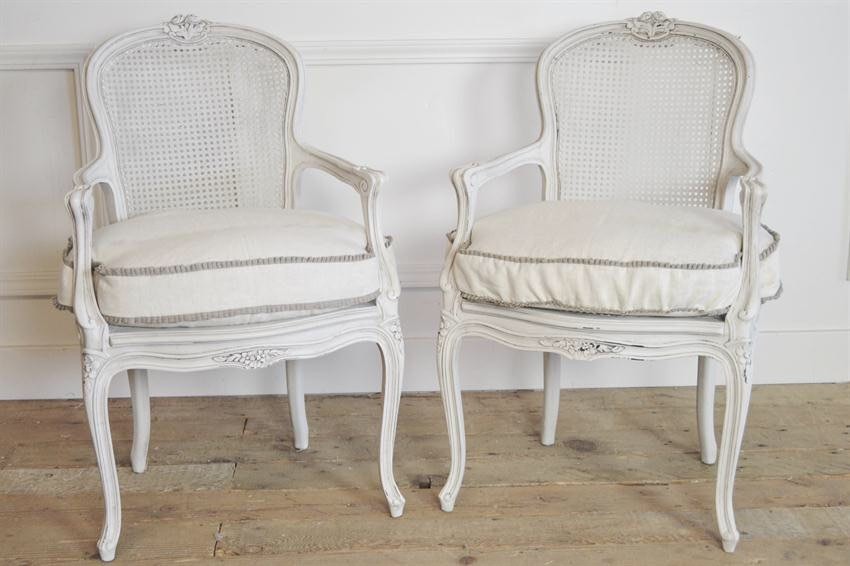 Antique french cane back chairs pair