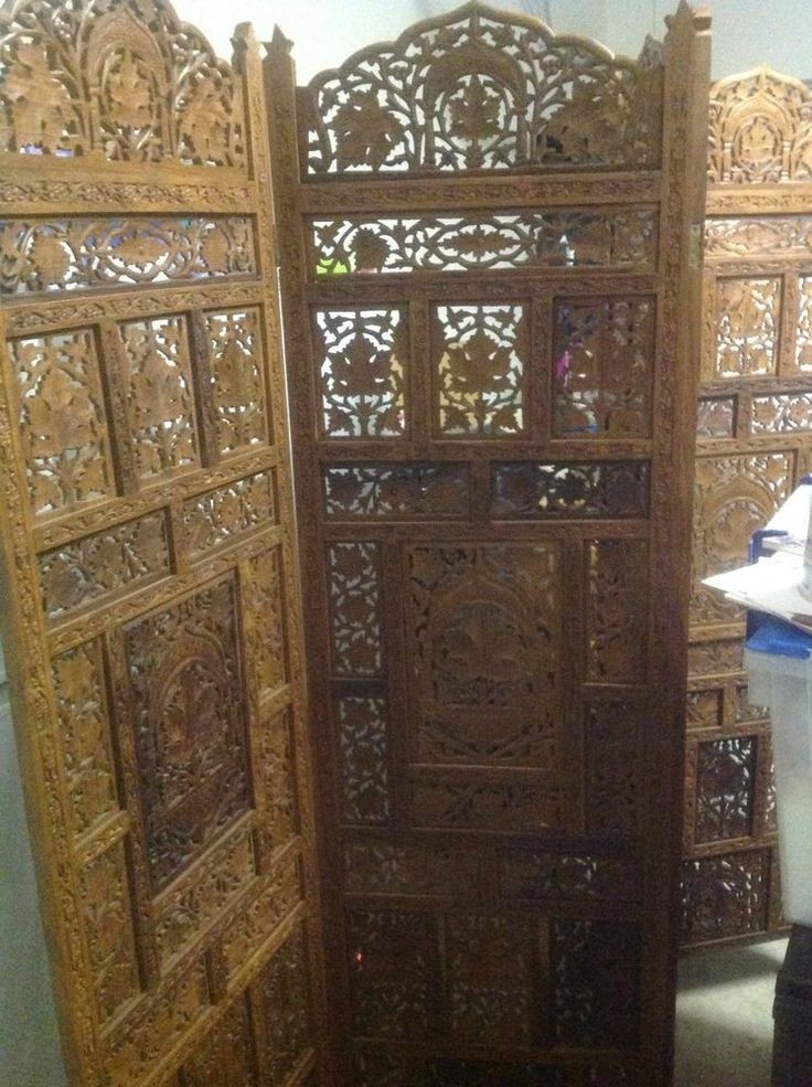 Best wood room divider screen soji 4 panel hand carved
