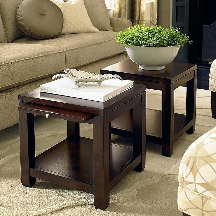Bunching cube coffee table with satin nickel hardware in