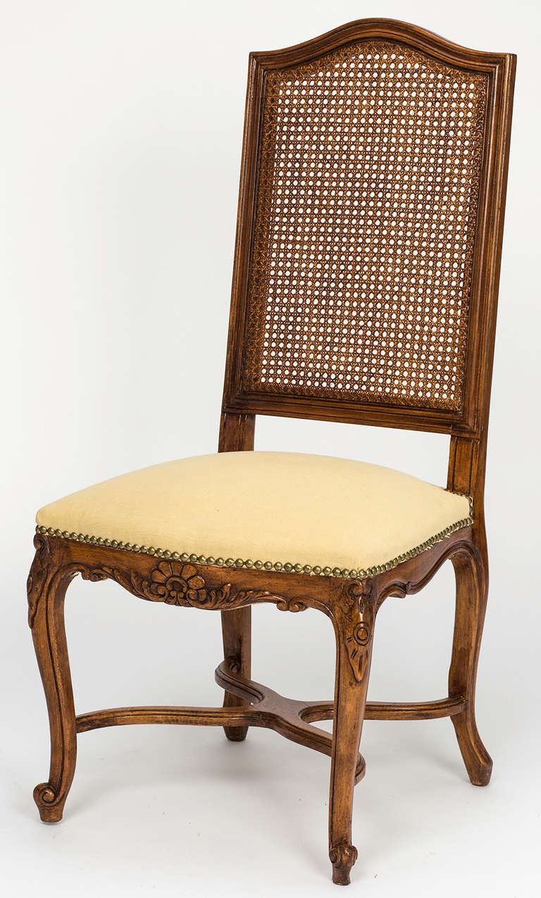 Classic French Cane Back Dining Chair with Upholstered Seat