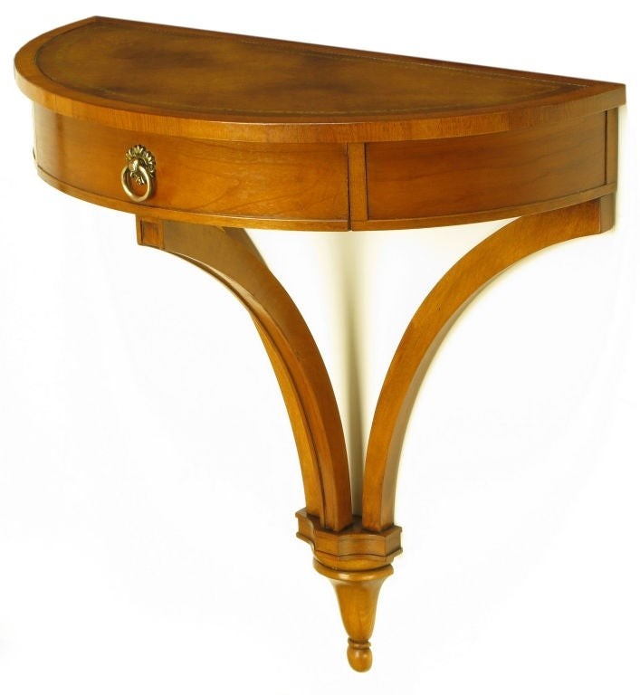 Demilune wall mounted walnut wood console table