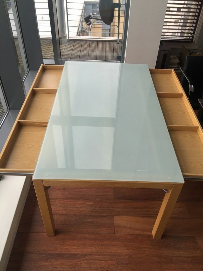 Ikea dining table office desk oak base frosted glass top