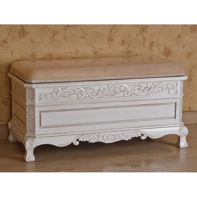 International caravan carved storage bench antique white