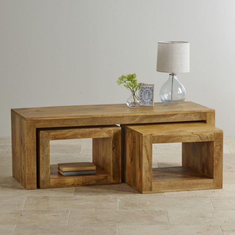 Mantis light natural solid mango 3 cube nest of tables