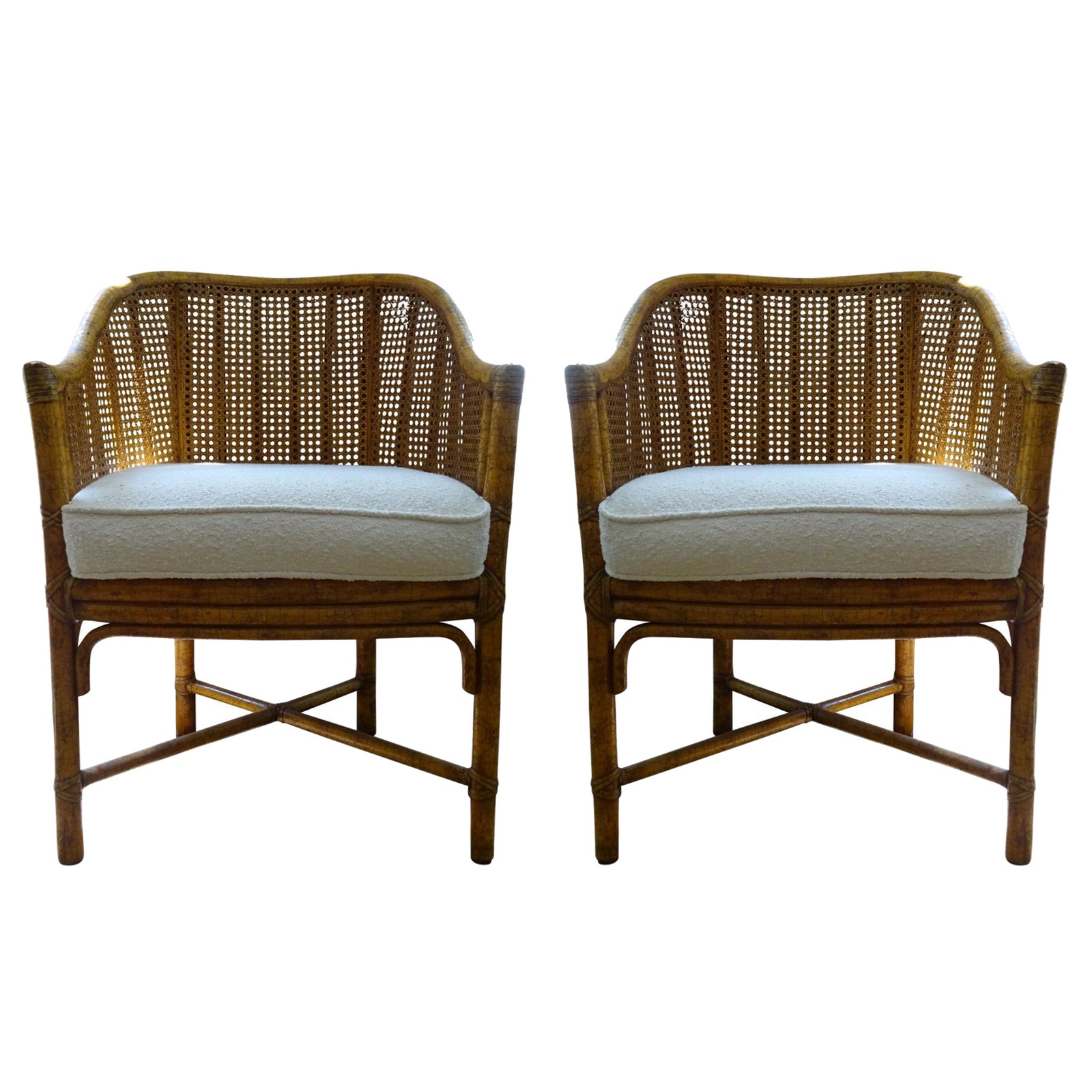 Vintage mcguire cane bamboo barrel chairs pair