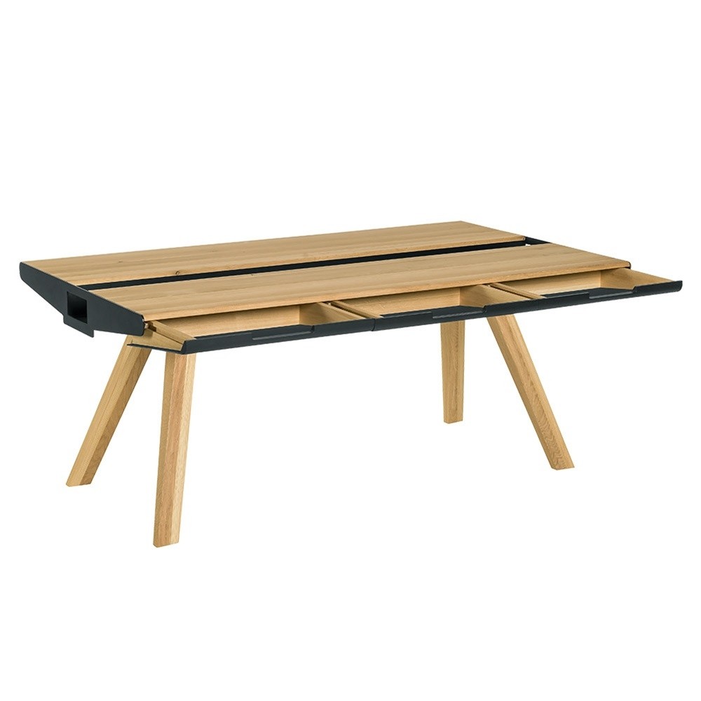 Vox nature oak dining table with drawers and built in