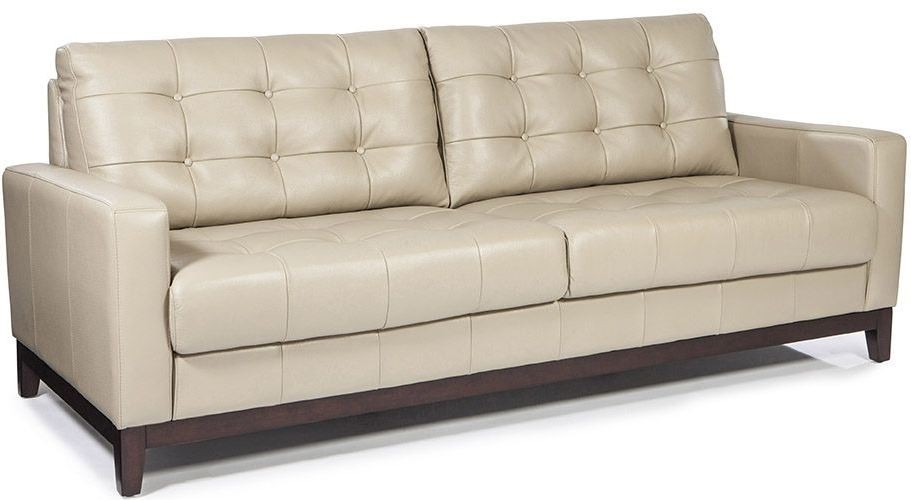 Clayton taupe leather sofa with button tufting