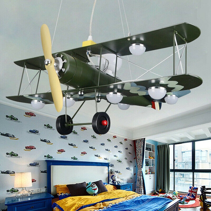 Green prop plane pendant light metal aircraft led ceiling
