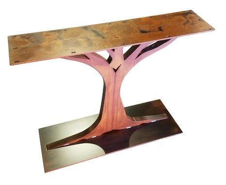 Hand crafted metal console table base oak tree by urban