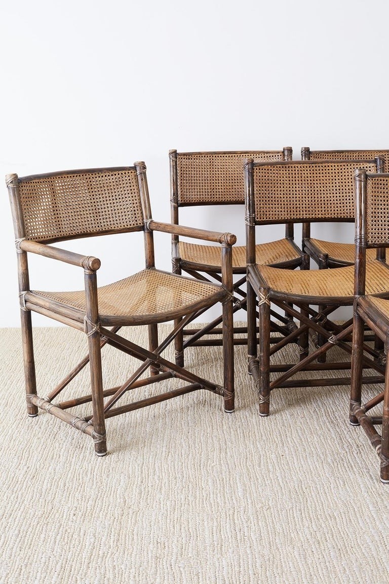 Vintage mcguire bamboo rattan cane dining chairs set