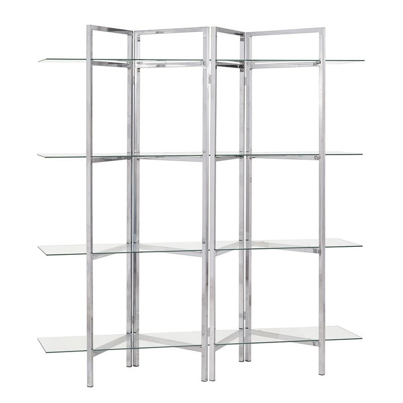 Divider shaped chrome bookcase w glass shelves by coaster 2