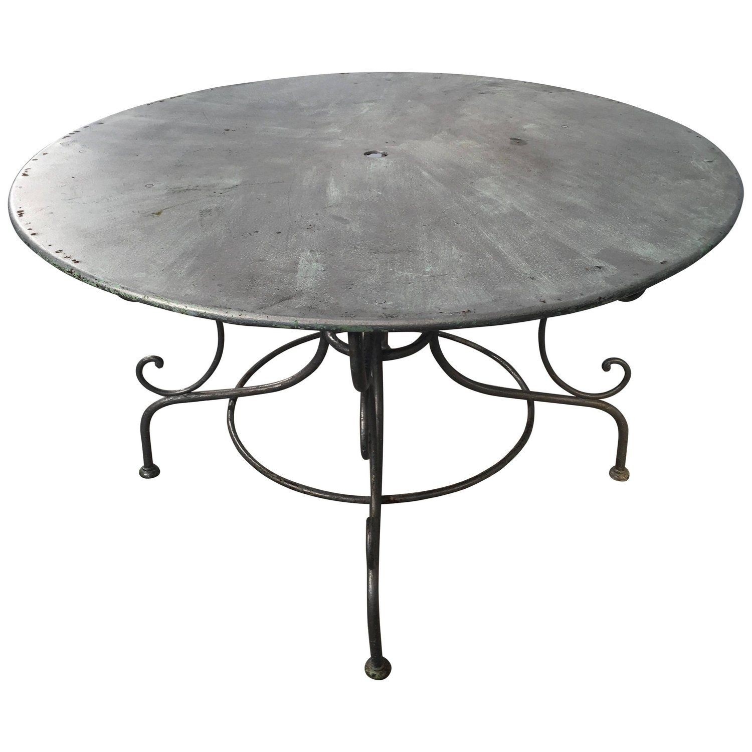 French wrought iron round dining table with scrolled base