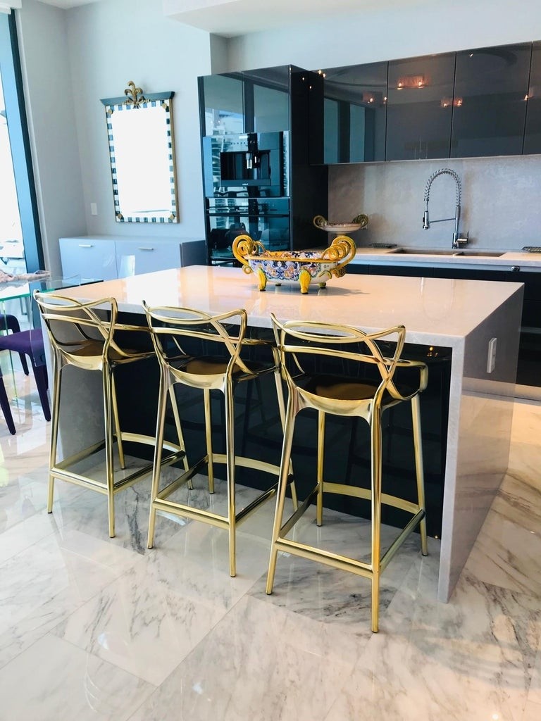 Masters bar stools in metallic gold by kartell set of
