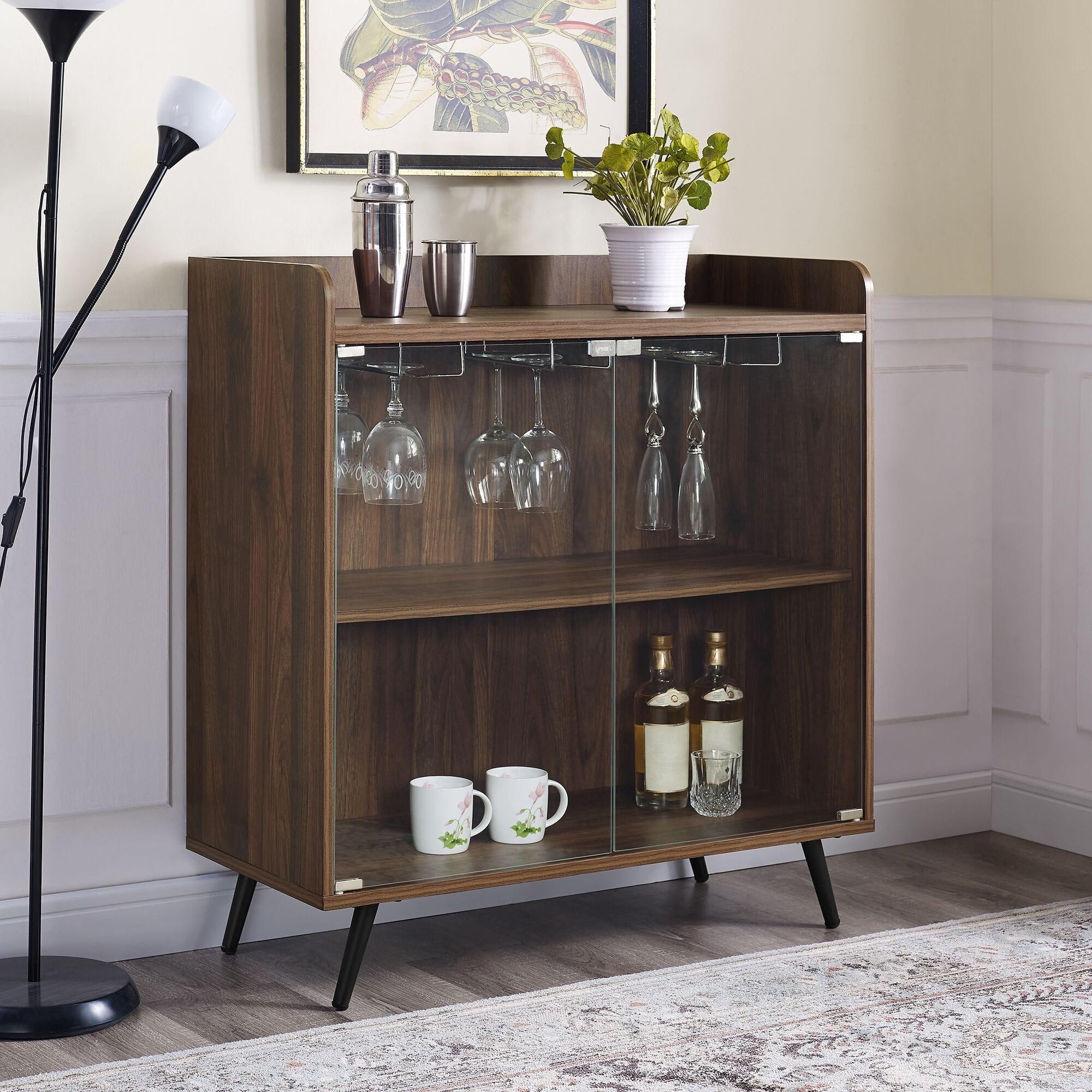 Mid Century Modern Dark Walnut 36 Inch Bar Cabinet
