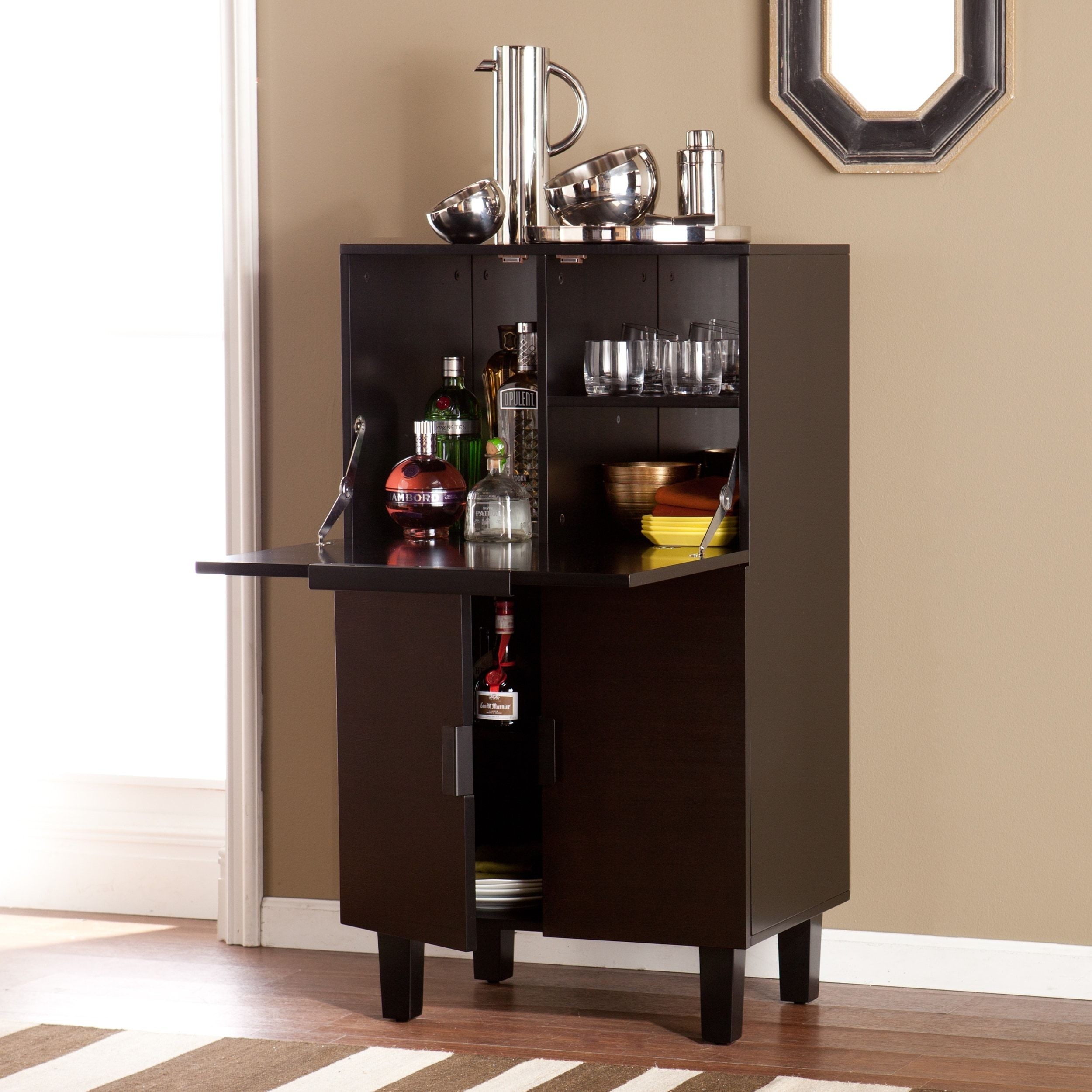 Modern black compact bar cabinet with storage