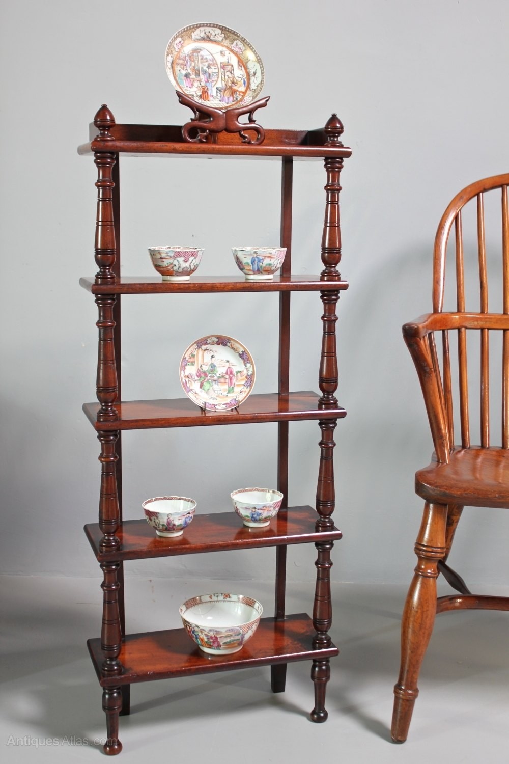 Small antique wooden 5 tier display shelf