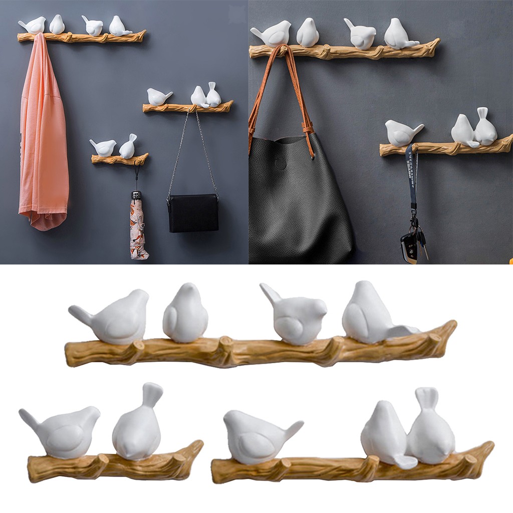 Wall mounted coat rack resin birds on tree branch hanger