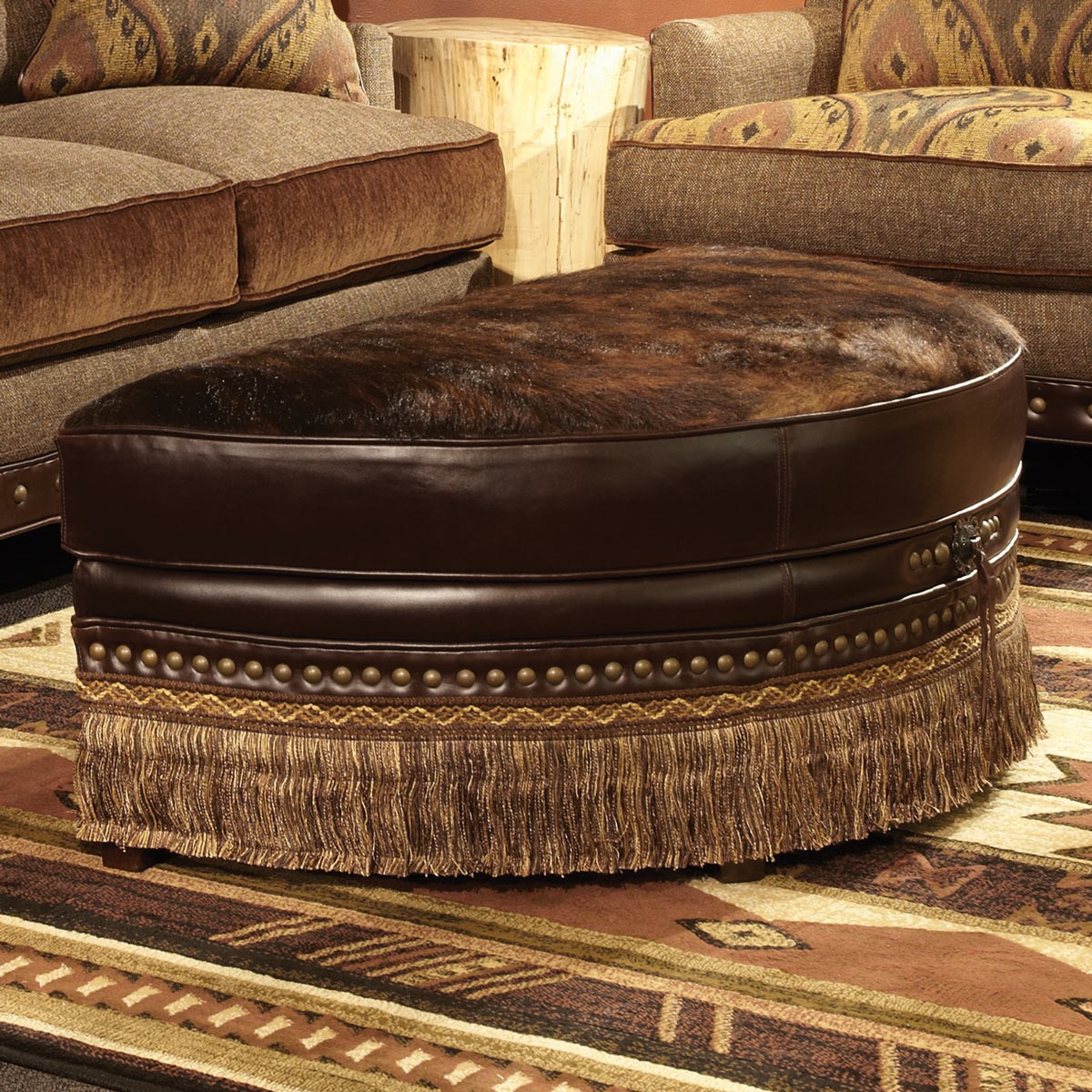 Brindle chocolate half moon cowhide ottoman