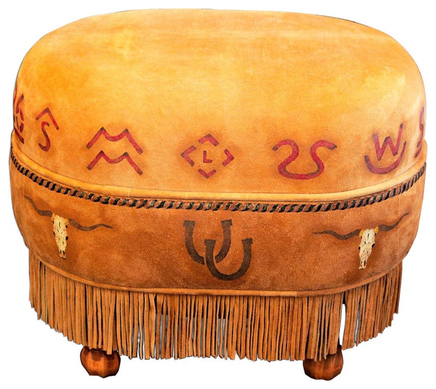 Butterscotch deer suede ottoman southwestern