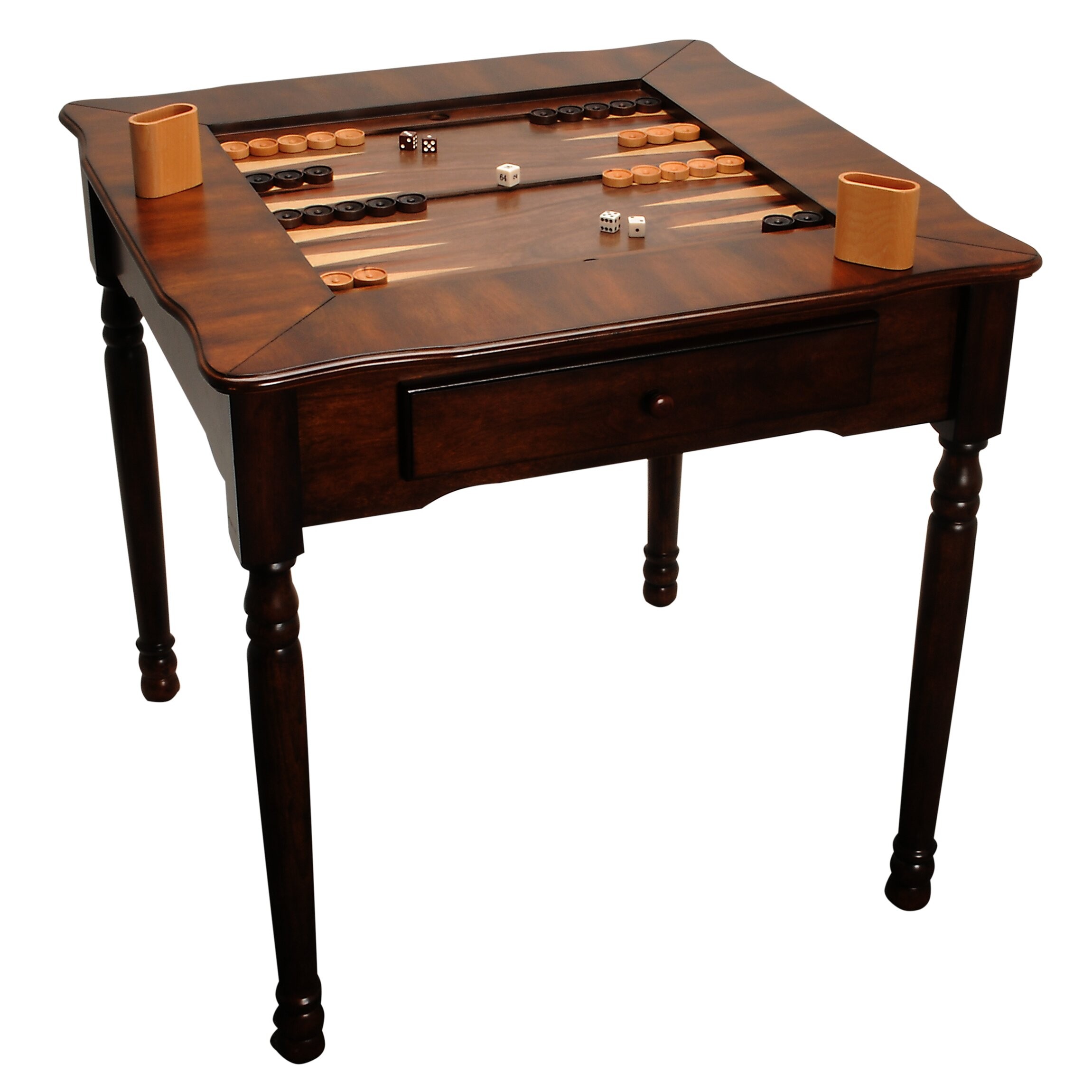 Classic wooden game table with chess and backgammon