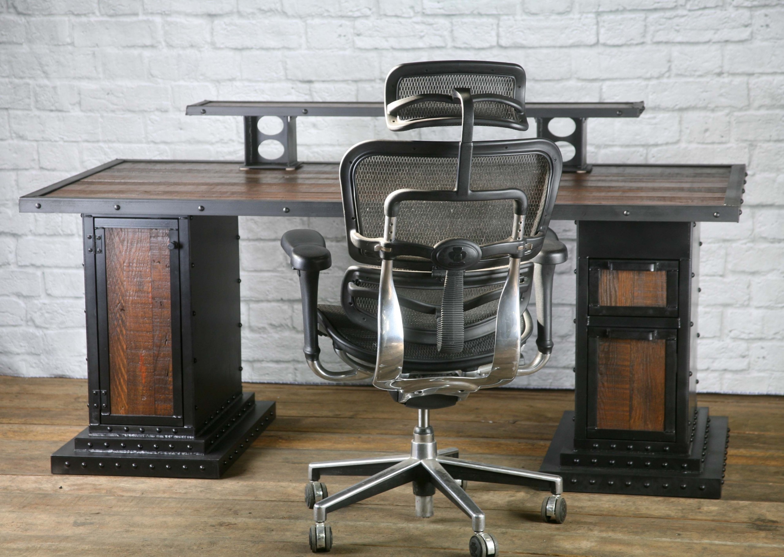 Custom modern industrial reclaimed wood desk