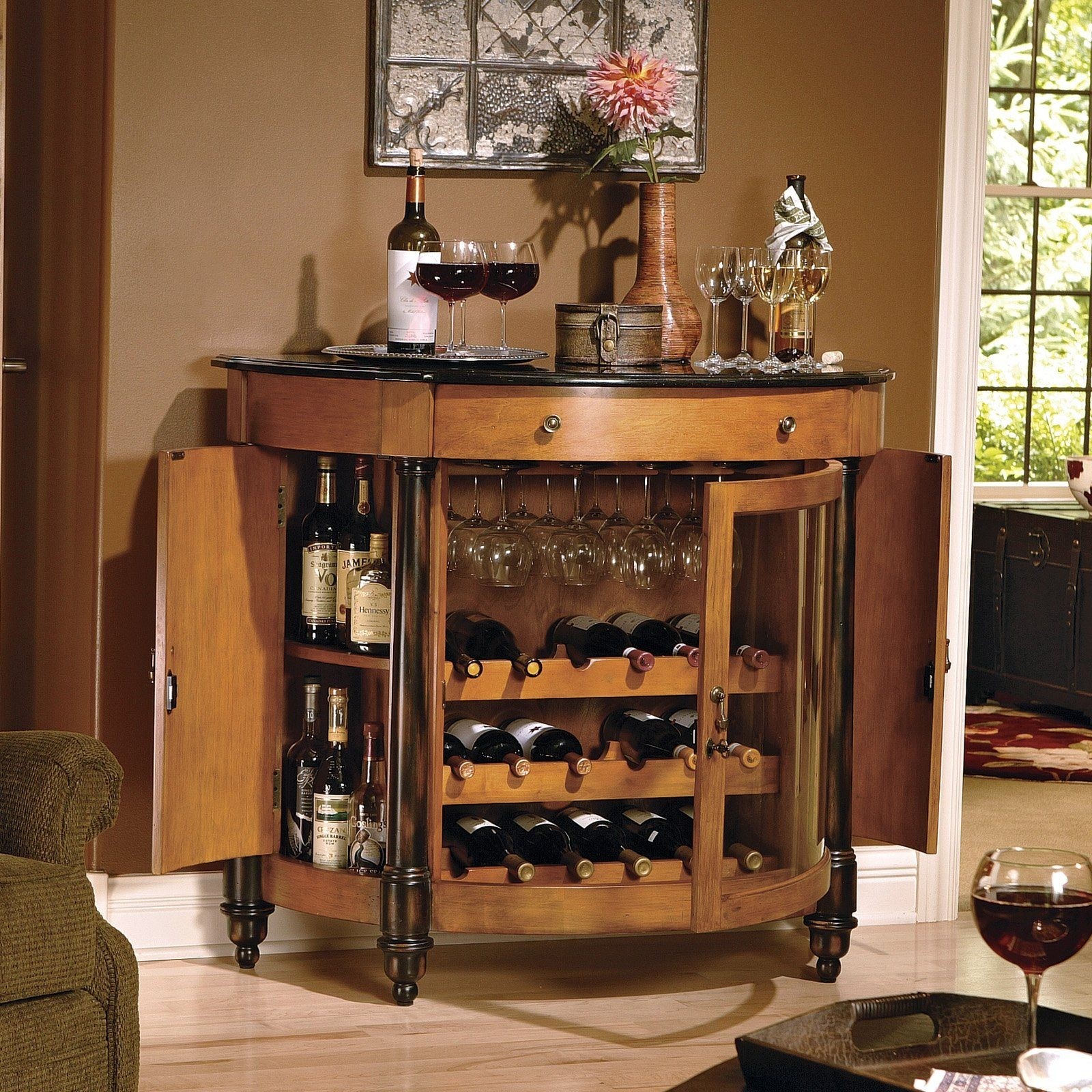 Elegant classic wooden wine and bar cabinet