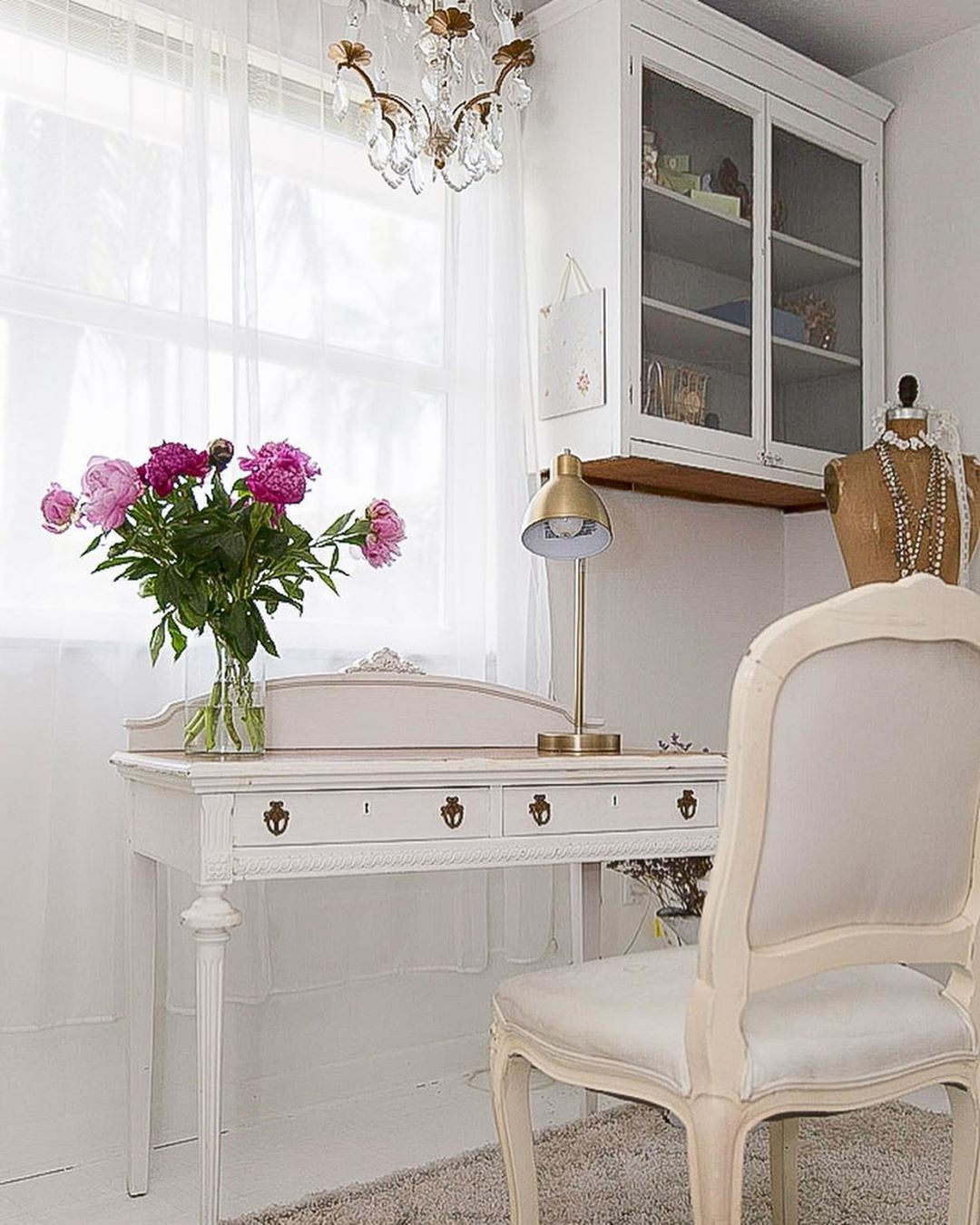 Elegant white french country home office design