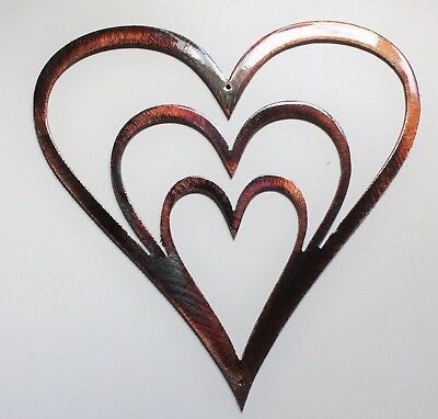 Heart trio metal wall decor accent copper bronze 7 1