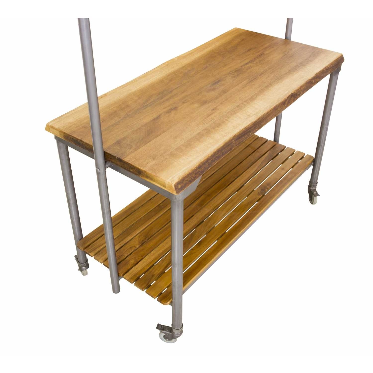 Live edge kitchen island with pot rack 8