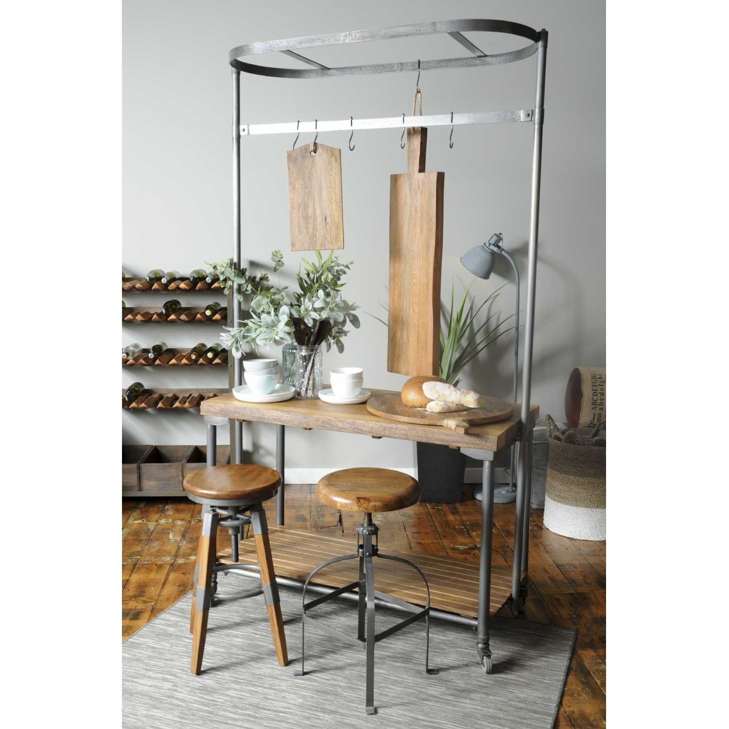 Live edge kitchen island with pot rack 9
