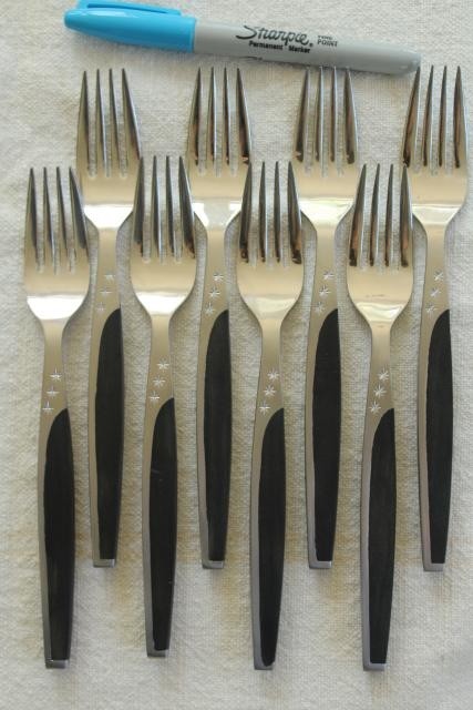 Mcm set for 8 vintage stainless black melamine flatware