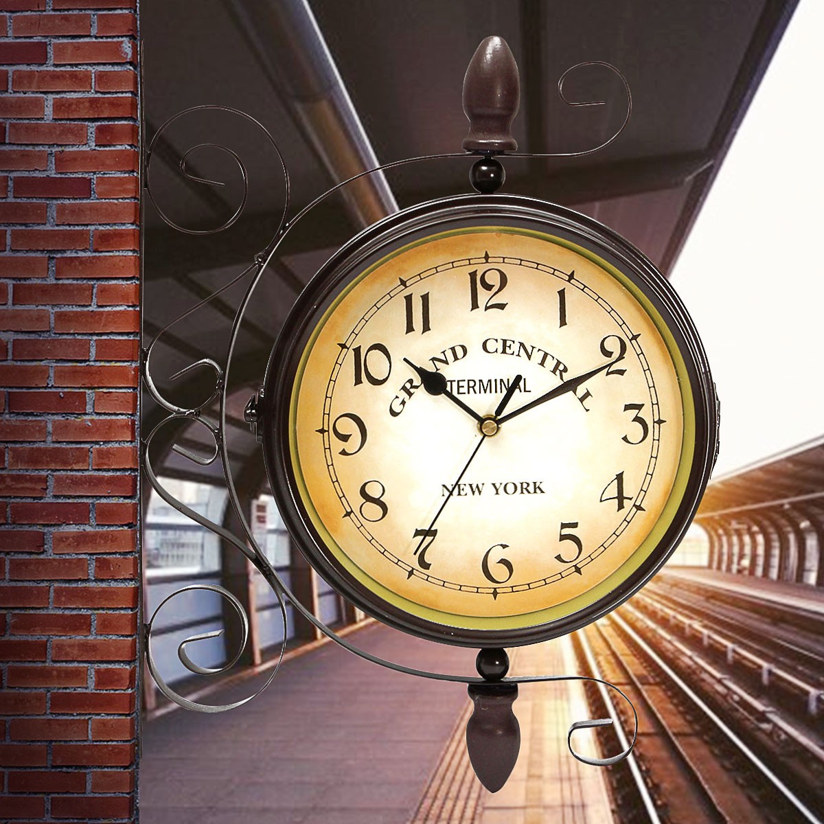 Vintage double sided wall clock iron metal silent quiet