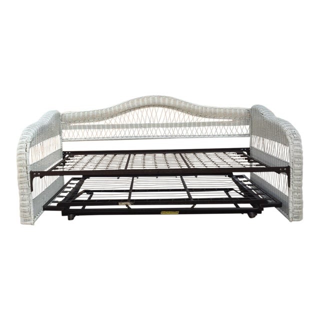 White wicker twin daybed with trundle chairish 3