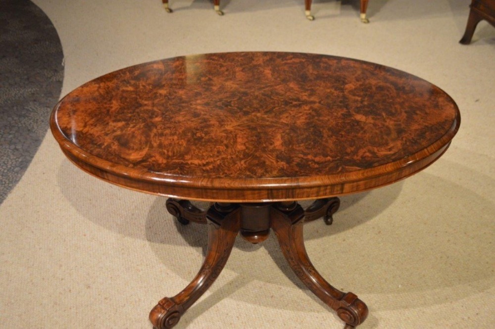A burr walnut victorian period antique coffee table