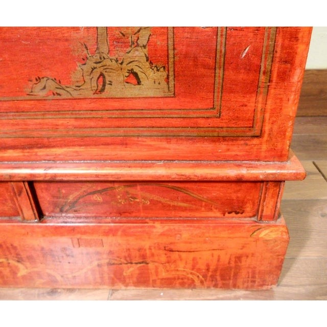 Antique hand painted red lacquered chinese trunk chairish 1